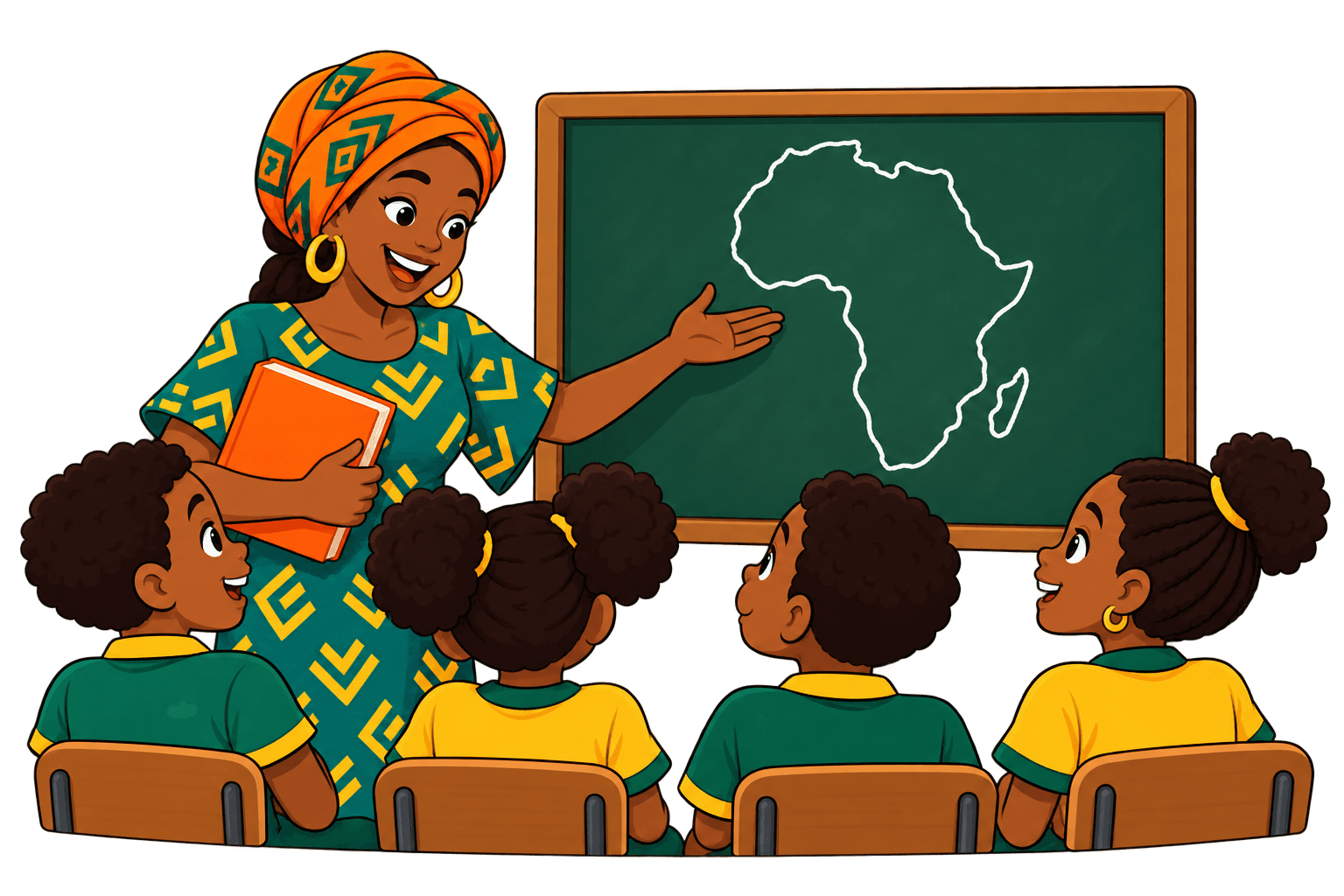 Teacher sharing African culture with a classroom of children