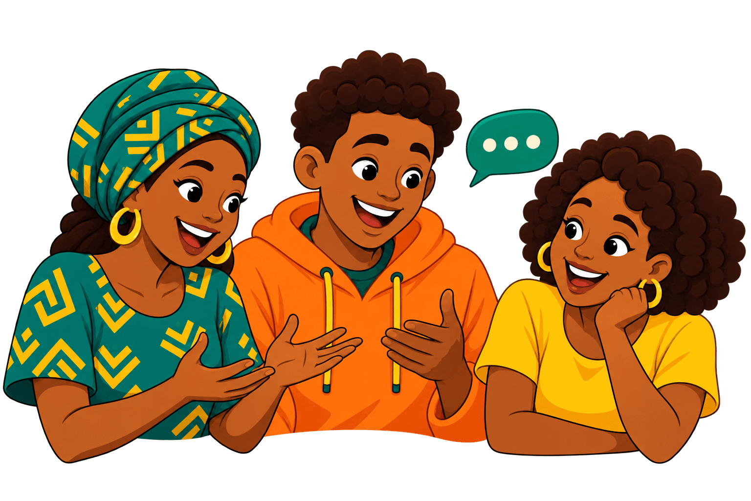 Three friends talking