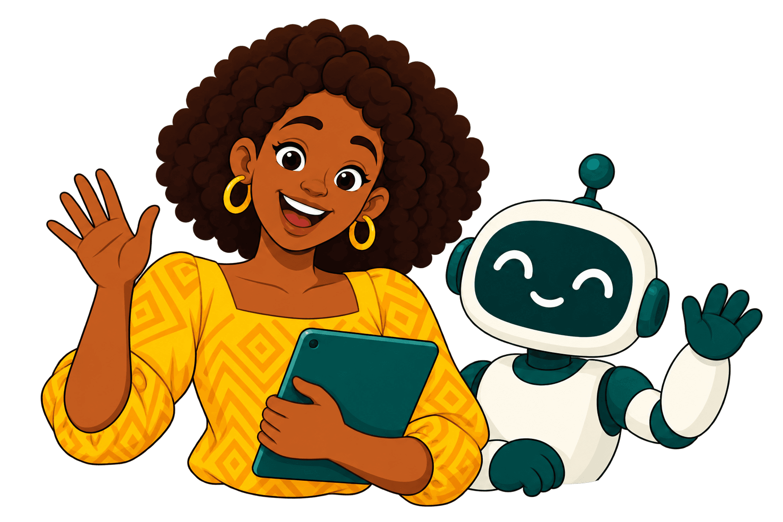 Woman and Ningo robot welcoming you